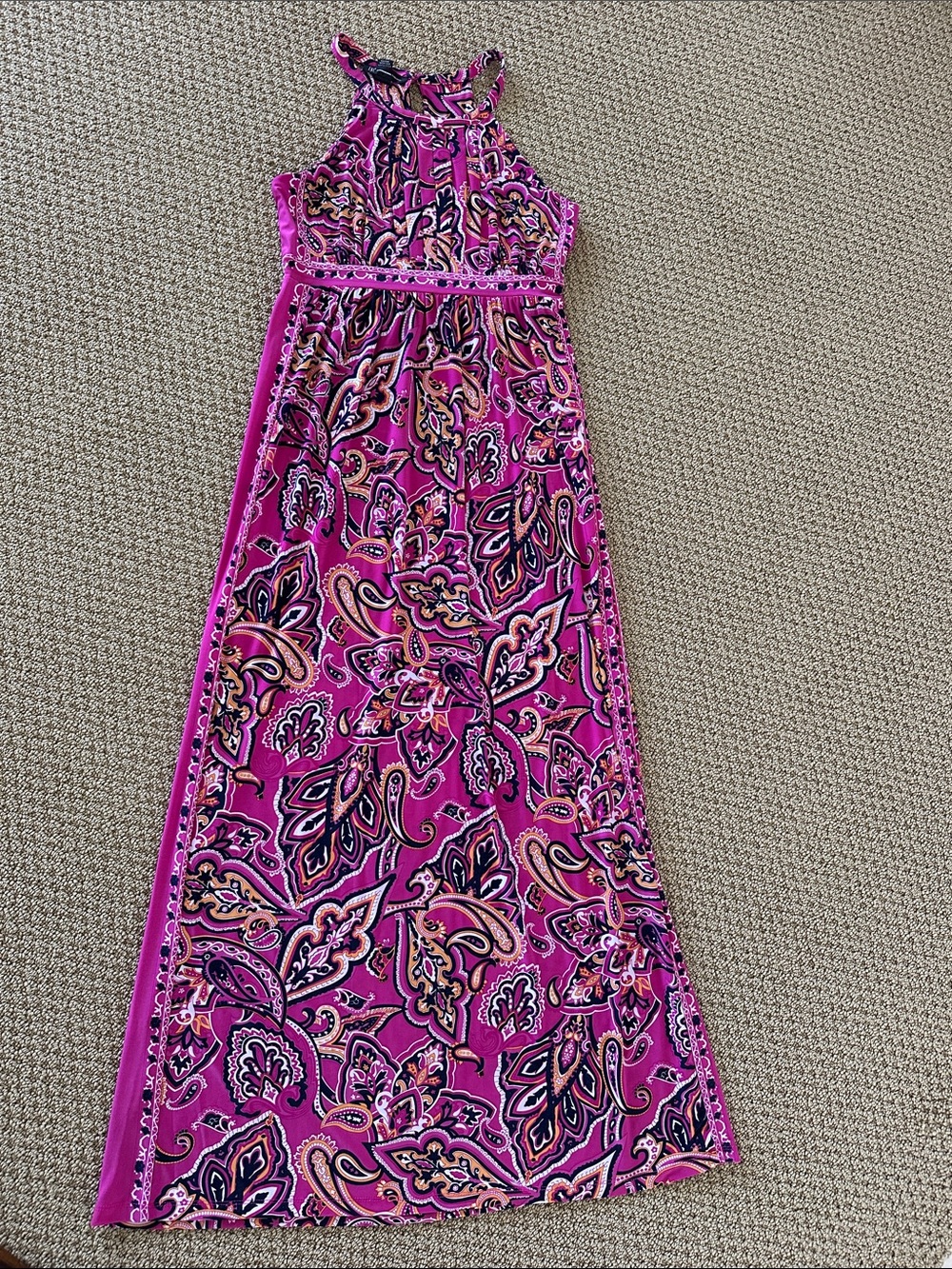 INC International Concepts Fuchsia Paisley Halter Maxi Dress size medium